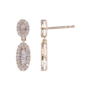 EFJ54504. 14K Solid Gold Diamond Baguette Dangle Stud Earrings